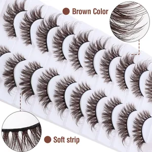 10 pairs of 3D layered brown false eyelashes with a soft strip for natural makeup looks