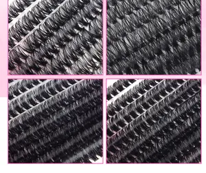 Macro detail of high-density 80D and 100D curled cluster eyelashes with sharp tips