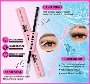 Close-up of dual-ended eyelash bond and seal tool with mascara wand on water background