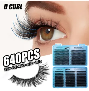 Detail of DIY individual lashes set in blue box with D-curl 30D-100D mix thickness
