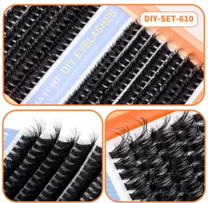 Macro detail of 280 clusters DIY eyelash extensions kit with varied lengths from 8 to 16mm