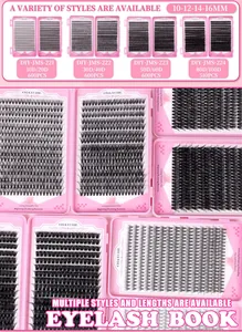 Pink Eyelash Book packaging showing various cluster densities and 10-16mm length details
