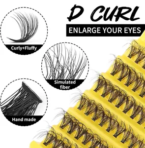 Λεπτομέρεια από χειροποίητες βλεφαρίδες D curl με αφράτη υφή σε κίτρινη καρτέλα