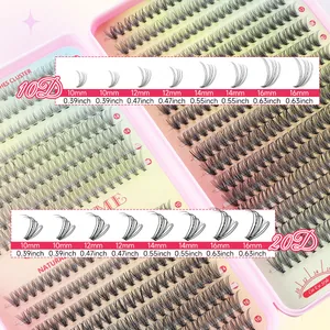 Kit extension ciglia a ciuffetti DIY stili cat eye 10D e 20D, lunghezze 10-16mm
