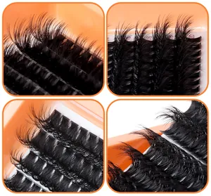 Macro detail of D-curl individual eyelash clusters showing dense 16-20mm fiber texture