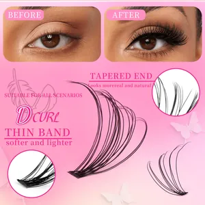 Detail of D curl individual lashes showing thin band and tapered ends for DIY extension
