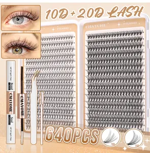 Detailansicht des Wimpern-Sets mit 640 Clustern inklusive Pinzette und Wimpernkleber
