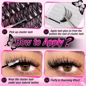 Step-by-step guide for applying DIY individual cluster lashes with 9-16mm length