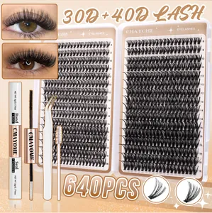 DIY Cluster-Wimpernset mit 640 Stück 30D 40D Extensions 8-18mm inkl. Bond Seal und Pinzette