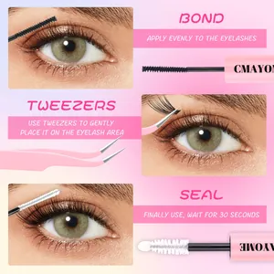 DIY eyelash extension kit showing Bond and Seal application with pink tweezers