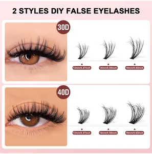 Size chart for DIY false eyelashes showing 30D and 40D styles in lengths 12-16mm