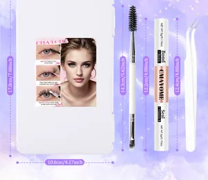 Detailed view of DIY eyelash extension kit components with precise measurements and tools