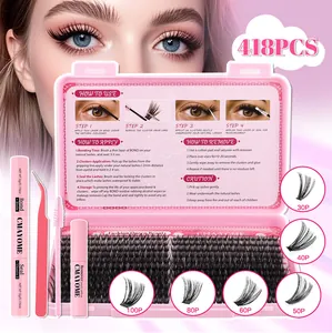 Kit d'extension de cils DIY avec 418 grappes, colle, scellant et pince à épiler