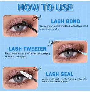 Step-by-step tutorial for applying cluster lashes with bonding glue and tweezers