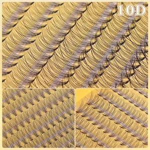 Detail view of 10D cluster lashes made from black synthetic fiber for a natural look