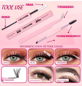Eyelash extension kit with Bond and Seal, pink tweezers and applicator brush with vitamins