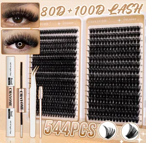 544er Wimpernverlängerungs-Set mit 80D+100D Clustern, Bond and Seal Kleber und Pinzette