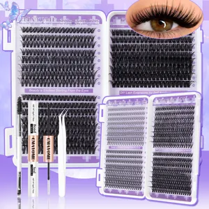 DIY Lash Extension Kit Cluster Lashes D Curl With Bond And Seal Glue Precision Tweezers Spoolie Brush For Individual Eyelash Makeup
