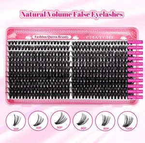 Détail de cils en grappes de volume 30P à 100P, longueurs variant de 8mm à 18mm