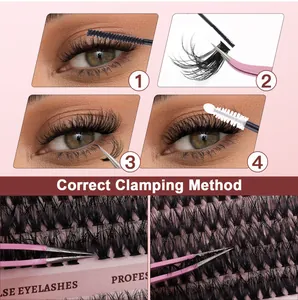 Detailed guide on correct clamping and application of clustered DIY false eyelashes