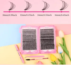DIY eyelash extension kit with 10-16mm cluster lashes bond and seal glue tweezers and brush