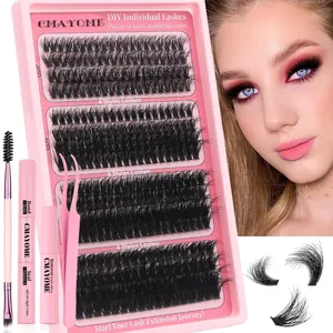 DIY Cluster Wimpernverlängerung Kit Segmentierte Natürlich Dichte Lockige Einzelwimpern Mit Bond Seal Entferner Pinzette Bürste Profi Wimpernset Damen