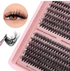 Macro view of DIY lash extension kit with 484 clusters of dense black false eyelashes