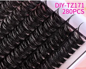 Macro detail of DIY-TZ171 cluster eyelashes with 280 clusters and D-curl density