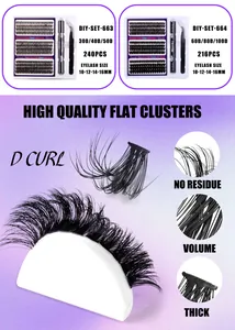 DIY cluster eyelash extension kit with 30D to 100D volume lashes and applicator tools