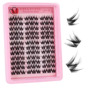Detailweergave van cluster valse wimperset met C-krul synthetische zwarte vezels