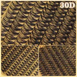 Macro detail of 30D high-density cluster lashes showing curl and thickness