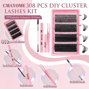 DIY Wimpernverlängerung Set mit 308 Clustern, Bond, Seal, Entferner und rosa Pinzette