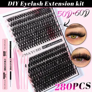 280PCS DIY Lash Extension Kit D Curl Cluster Lashes 9-16mm With Bond Seal Lash Glue Tweezer And Brushes For Women Makeup
