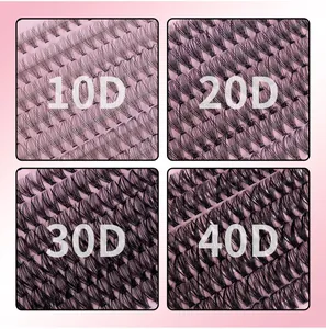 Macro comparison showing 10D, 20D, 30D and 40D density cluster eyelashes in detail