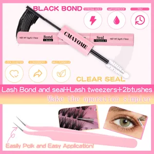 Wimpern Bond and Seal Set mit pinker Pinzette für 72h wasserfeste DIY-Verlängerung