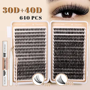 Wimpernverlängerung Set mit 640 Clustern in 30D und 40D inklusive Kleber und Pinzette