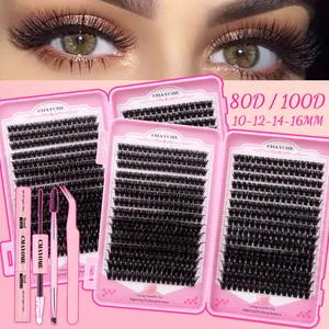 Professional DIY Lash Extension Kit With Bond And Seal Glue Individual Clusters Eyelash Book D Curl Soft Synthetic Fiber Daily Eyelashes With Tweezers And Brush