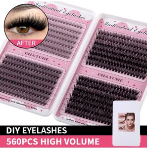 Detailed view of 560 pieces DIY cluster eyelashes set with individual volume lash extensions