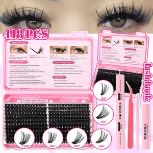 Professionelles DIY Cluster Wimpernverlängerungs Set Handgefertigte Kunstfaser D Lockige Natürliche Dichte Segmentierte Falsche Wimpern Beauty Tools