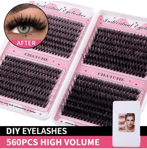 560PCS high volume DIY eyelash extensions set with multiple clusters in pink box