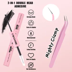 2-in-1 double-ended lash glue and pink precision tweezers kit for DIY eyelash clusters