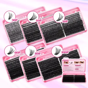 Kit d'extensions de cils individuels 30D-100D en boîte de rangement rose élégante