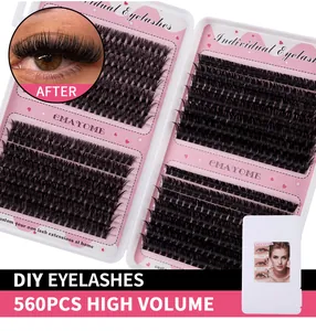 Detailed macro view of 560pcs high volume individual eyelashes set with D-curl style