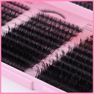 Makroaufnahme von DIY 100D Cluster-Wimpern mit weicher Textur und 8-16 mm Längendetails