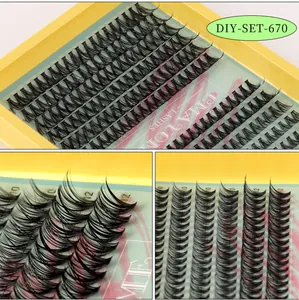 Macro detail of DIY cluster lash extensions in 10mm and 12mm length with curly texture