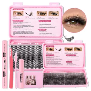Kit d'extension de cils DIY avec colle, pince à épiler et faux cils 3D denses
