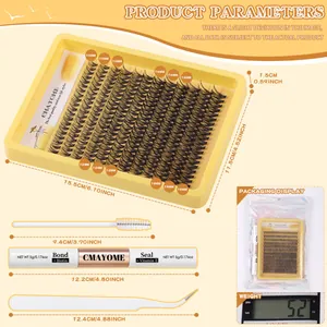 DIY eyelash extension kit with individual clusters glue seal tweezers and lash brush