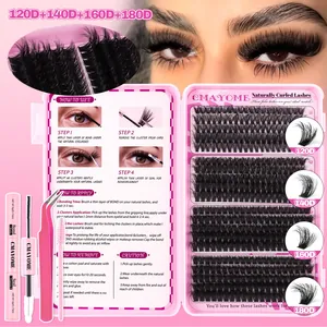 DIY cluster eyelash extension kit with 120D-180D density lashes and bond seal tool