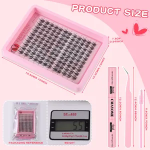 DIY wimperverlenging kit met 120 clusters C-krul wimpers pincet en dubbelzijdige lijm set