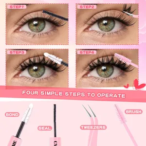 DIY wimperverlengingsset met lijm, sealer, roze pincet en wimperborsteltje
